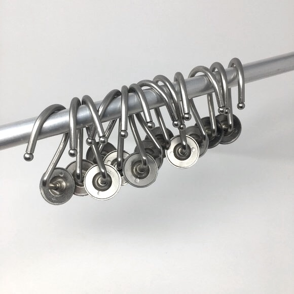 Set of 12 Brushed Nickel Round Medallion Shower Curtain Hooks - Picture 4 of 16